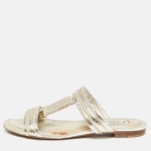 Tod's Gold Textured Leather Double T Strap Flat Slides Size 38 - Tod's - Modalova