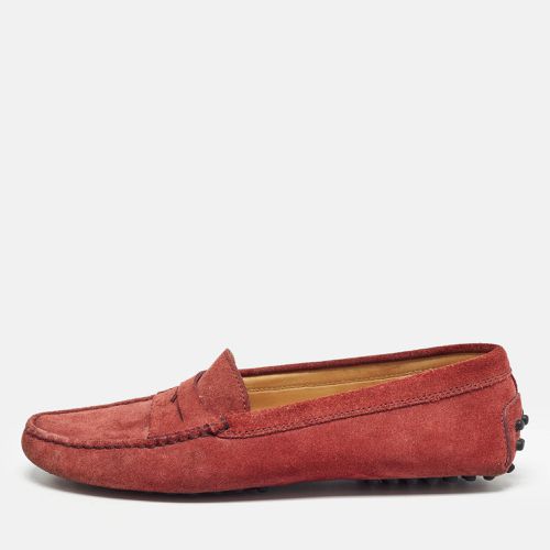 Tod's Red Suede Gommino Penny Slip On Loafers Size 36.5 - Tod's - Modalova