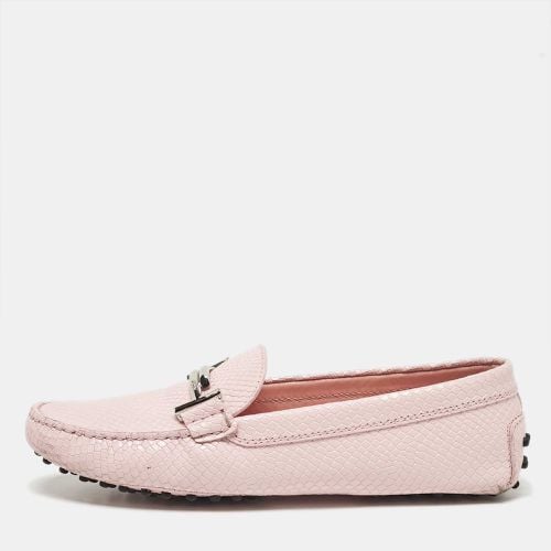 Tod's Pink Lizard Embossed Leather Double T Loafers Size 39.5 - Tod's - Modalova