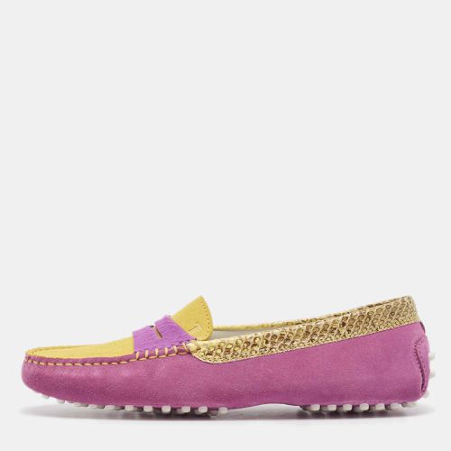 Tod's Purple/Yellow Suede and Python Slip On Loafers Size 36.5 - Tod's - Modalova