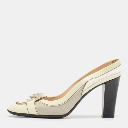 Tod's Cream Patent Leather and Fabric Bow Slingback Pumps Size 39 - Tod's - Modalova