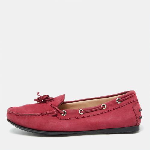 Tod's Berry Pink Nubuck Leather Bow Gommino Driving Loafers Size 37.5 - Tod's - Modalova