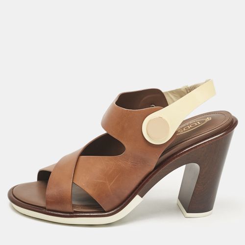 Tod's Brown/White Leather Block Heel Slingback Sandals Size 40 - Tod's - Modalova