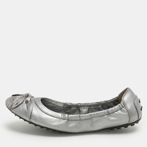 Tod's Silver Leather and Python Trim Bow Scrunch Ballet Flats Size 40 - Tod's - Modalova