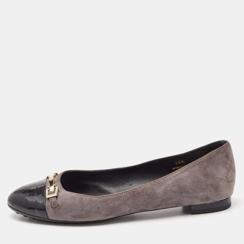 Tod's Grey/Black Suede and Patent Leather Cap Toe Ballet Flats Size 36.5 - Tod's - Modalova