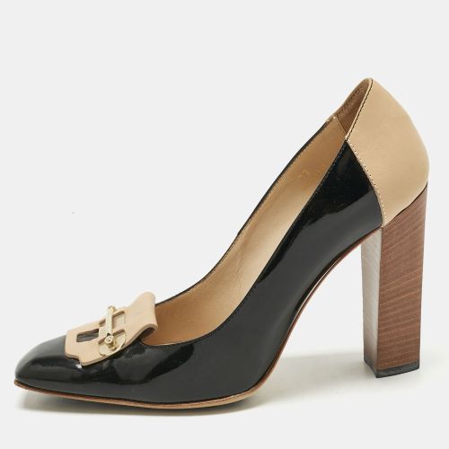 Tod's Black/Beige Patent Leather and Leather Block Heel Square Toe Pumps Size 39 - Tod's - Modalova