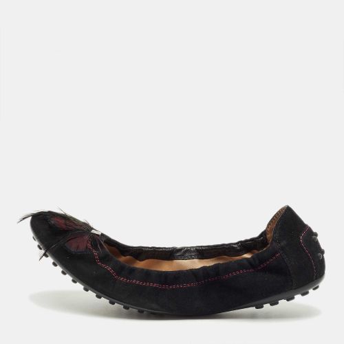 Tod's Black Suede Scrunch Feather Embellish Ballet Flats Size 39 - Tod's - Modalova