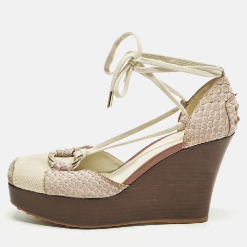 Size 39.5 Canvas and Python Leather Wedge Pumps - Tod's - Modalova