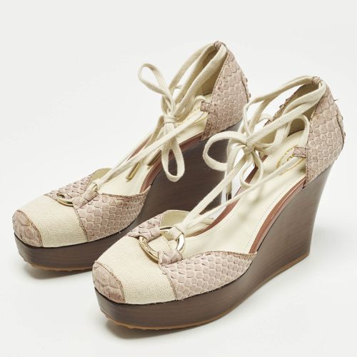 Size 39.5 Canvas and Python Leather Wedge Pumps - Tod's - Modalova