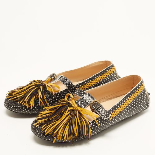 Gommino Size 38 Tricolor Python Embossed Leather Fringe Driver Loafers - Tod's - Modalova