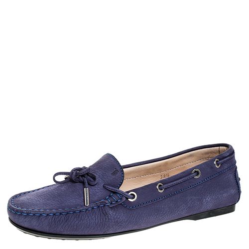 Tod`s Purple Nububk Leather Bow Gommino Loafers Size 38.5 - Tod's - Modalova