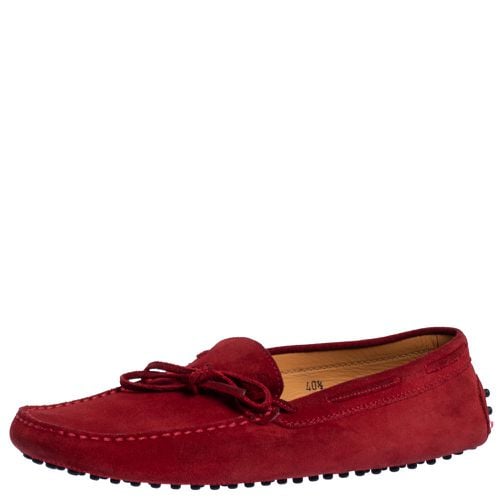 Tod's For Ferrari Red Suede Bow Slip On Loafers Size 40.5 - Tod's - Modalova