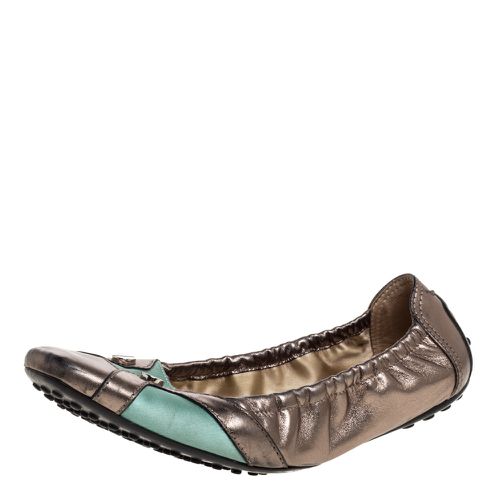 Tod's Metallic/Green Leather Scrunch Ballet Flats Size 38.5 - Tod's - Modalova