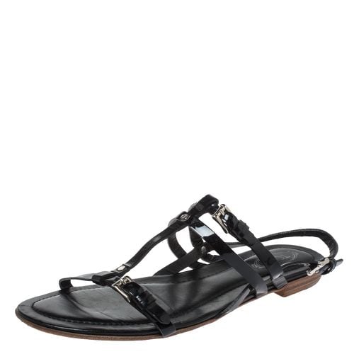 Tod's Black Patent Leather Strappy Buckle Detail Flat Sandals Size 37.5 - Tod's - Modalova