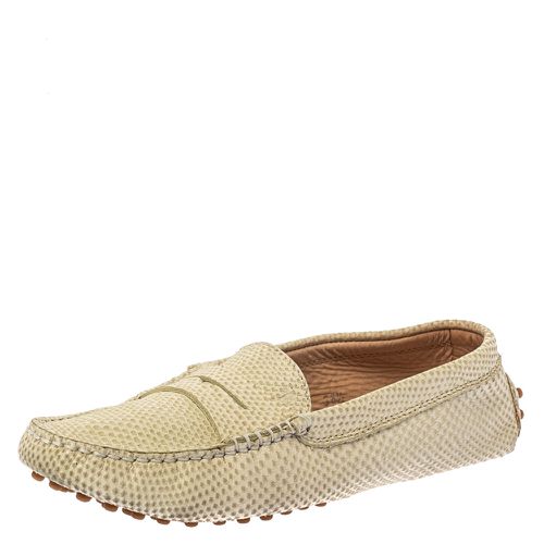 Tod's White Snake Embossed Leather Penny Loafers Size 36.5 - Tod's - Modalova