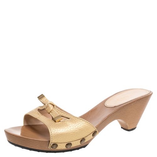 Tod's Gold Leather Knotted Bow Platform Slide Sandals Size 38 - Tod's - Modalova