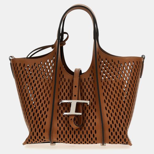 Tods Brown Calfskin Leather Mini T Timless Shopping Bag - Tod's - Modalova