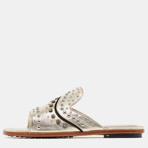 Metallic Leather Studded Embellished Flat Slides Size 37.5 - Tod's - Modalova