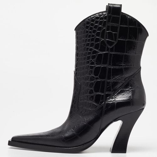 Tom Ford Black Croc Embossed Leather Western Ankle Boots Size 36 - Tom Ford - Modalova