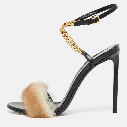 Tom Ford Beige/Black Mink Fur and Leather Ankle Strap Sandals Size 41 - Tom Ford - Modalova