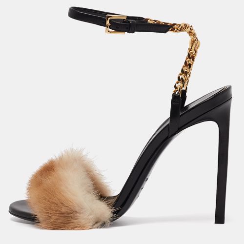 Tom Ford Beige/Black Fur and Leather Ankle Strap Sandals Size 37.5 - Tom Ford - Modalova