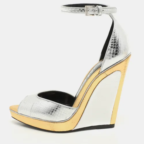 Tom Ford Silver/Gold Python Embossed Leather Trompe L'oeil Wedge Pumps Size 36 - Tom Ford - Modalova