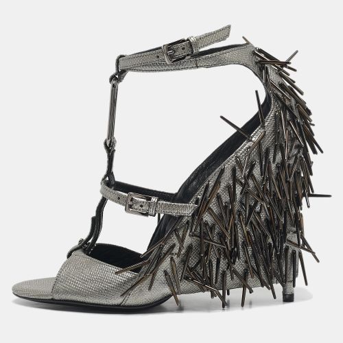 Tom Ford Metallic Grey Leather Embellished Wedge Sandals Size 37 - Tom Ford - Modalova