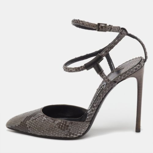 Tom Ford Grey/Brown Snakeskin Leather Pointed Toe Ankle Strap Pumps Size 37 - Tom Ford - Modalova