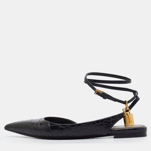 Padlock Size 37 Python Embossed Leather Ankle Strap Flats - Tom Ford - Modalova