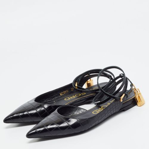 Padlock Size 37 Python Embossed Leather Ankle Strap Flats - Tom Ford - Modalova