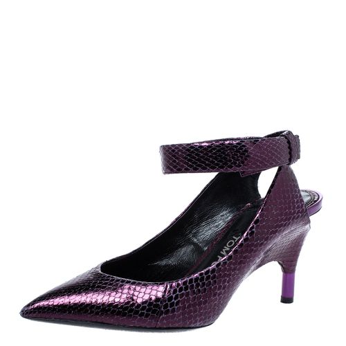 Plum Snakeskin Pointed Toe Cut Out Heel Pumps Size 37.5 - Tom Ford - Modalova