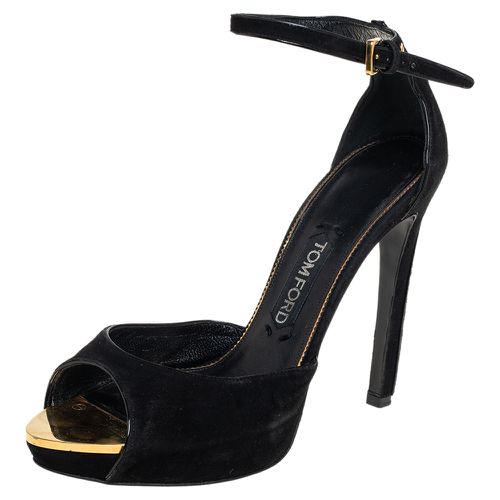 Tom Ford Black Suede Screw Studded Ankle Strap Sandals Size 39 - Tom Ford - Modalova