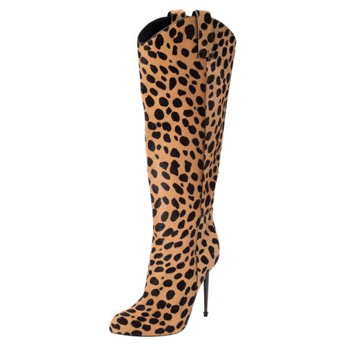 Tom Ford Beige/Brown Leopard Print Calf Hair Knee Length Boots Size 37 - Tom Ford - Modalova