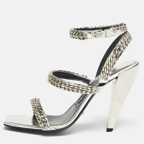 Tom Ford Metallic Silver Leather Chain Embellished Ankle Strap Sandals Size 39 - Tom Ford - Modalova