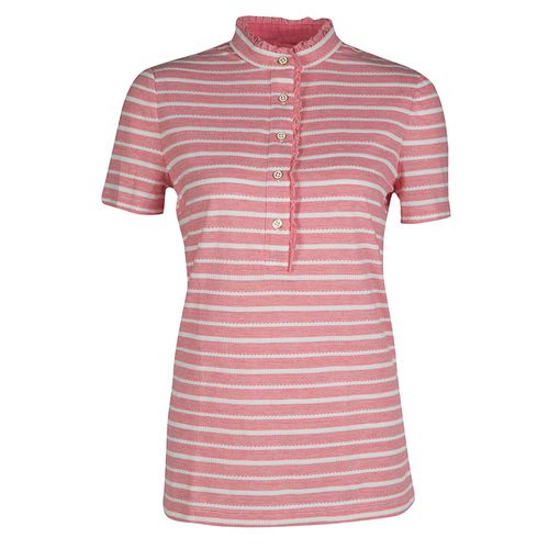 Tory Burch Pink and White Striped Knit Ruffle Detail T-Shirt S - Tory Burch - Modalova