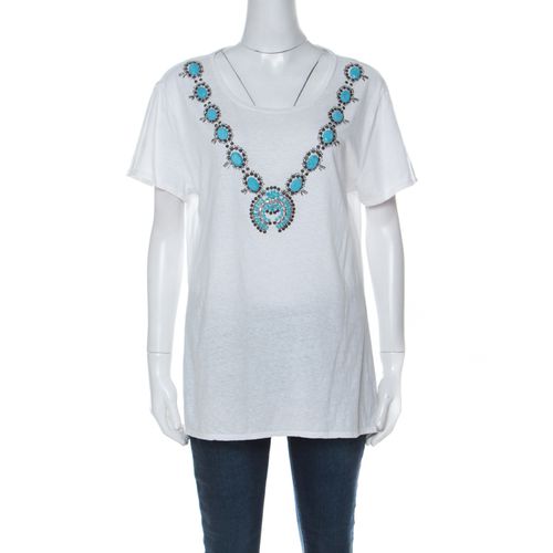 Tory Burch White Cotton Turquoise Bead Embellished T Shirt XL - Tory Burch - Modalova