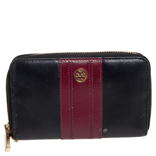 Tory Burch Black/Burgundy Saffiano Leather Zip Around Wallet - Tory Burch - Modalova