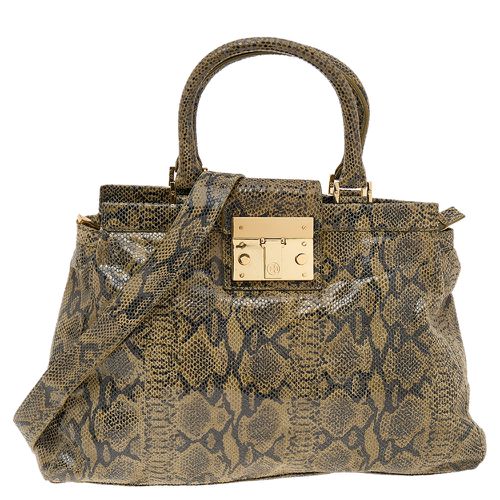 Tory Burch Olive Green/Black Python Embossed Leather Satchel - Tory Burch - Modalova