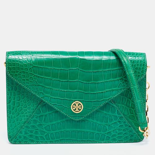 Tory Burch Green Alligator Robinson Envelope Flap Clutch Bag - Tory Burch - Modalova