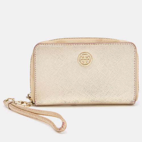 Tory Burch Gold Leather Zip Around Wristlet Wallet - Tory Burch - Modalova