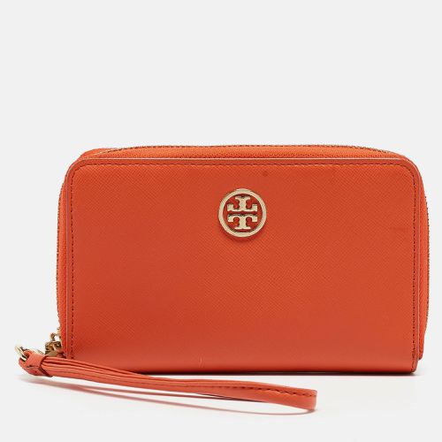 Tory Burch Orange Leather Robinson Zip Around Wristlet Wallet - Tory Burch - Modalova