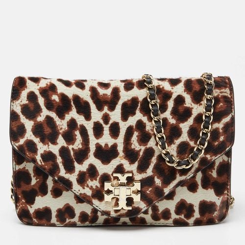 Tory Burch Brown/Black Printed Fur and Leather Kira Envelope Flap Chain Bag - Tory Burch - Modalova