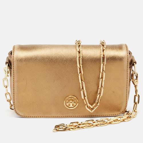 Tory Burch Gold Leather Logo Flap Chain Bag - Tory Burch - Modalova