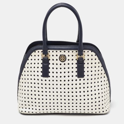 Tory Burch White/Blue Woven Leather Robinson Dome Satchel - Tory Burch - Modalova