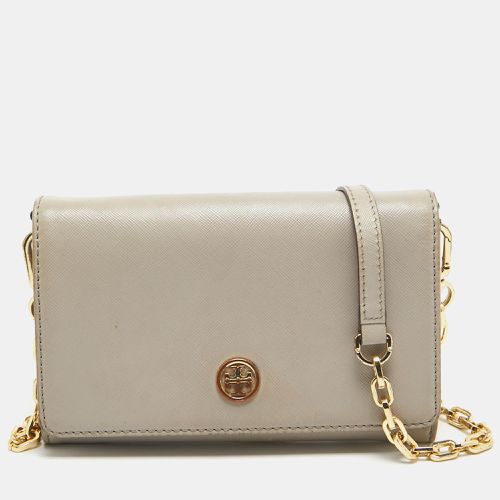 Tory Burch Light Grey Leather Robinson Wallet On Chain - Tory Burch - Modalova