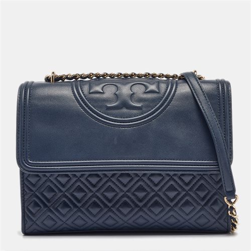 Tory Burch Navy Blue Quilted Leather Fleming Shoulder Bag - Tory Burch - Modalova