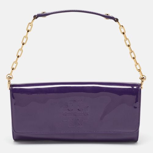 Tory Burch Purple Patent Leather Logo Embossed Flap Clutch Bag - Tory Burch - Modalova