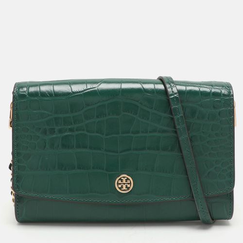 Tory Burch Green Croc Embossed Leather Robinson Wallet On Chain - Tory Burch - Modalova