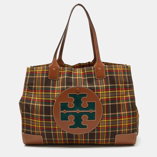 Tory Burch Multicolor Plaid Fabric and Leather Ella Shopper Tote - Tory Burch - Modalova