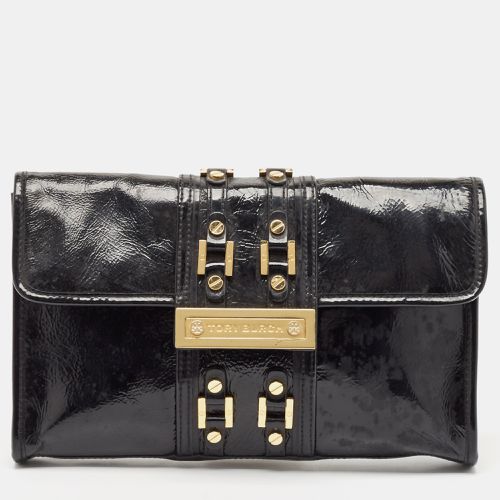 Tory Burch Black Crinkled Patent Leather Matthias Clutch - Tory Burch - Modalova